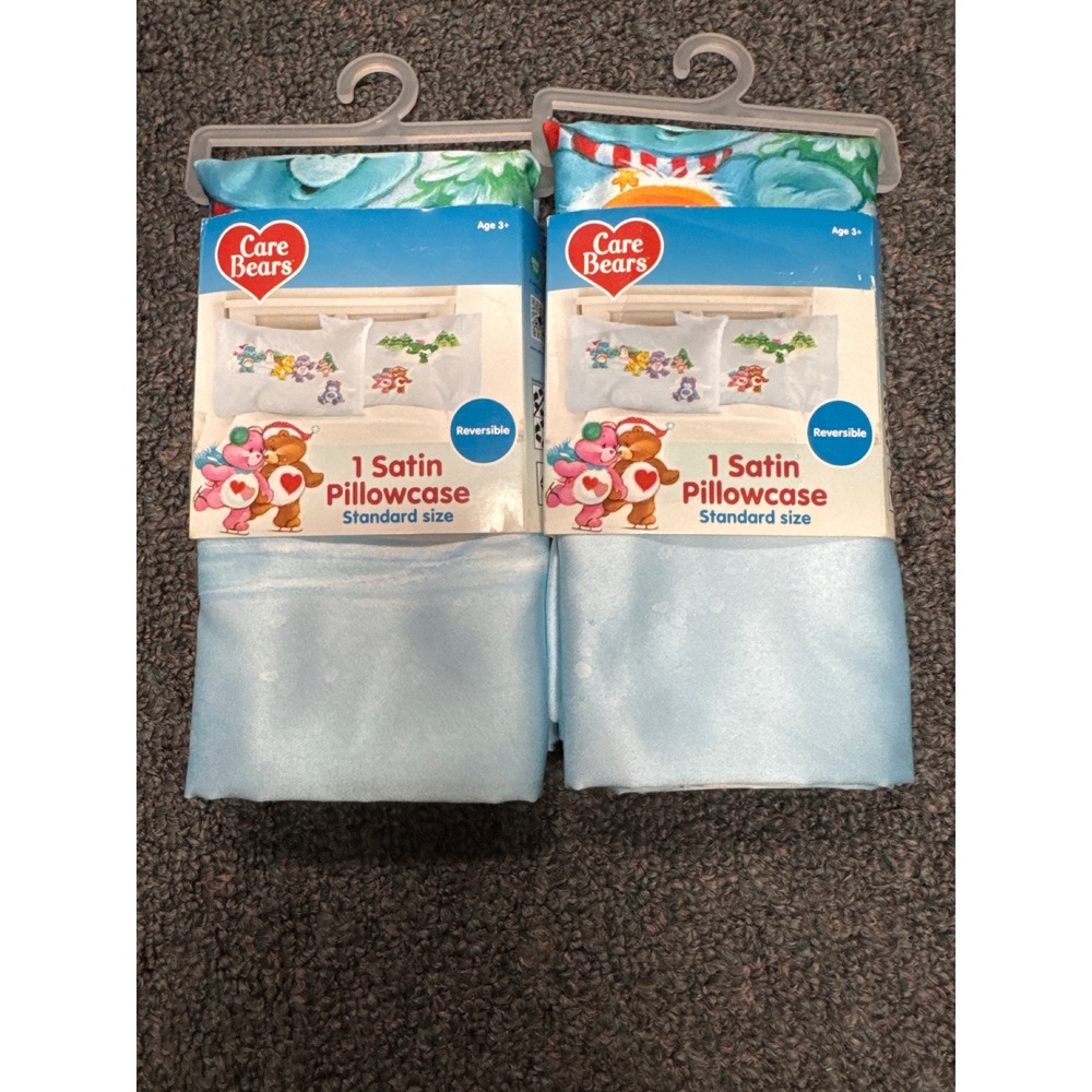 Care Bears Reversible Satin Pillowcase Set of 2 Holiday Winter Skating Standard